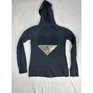 Victoria's Secret Womens Hoodie Size Sm Gray Full Zip Heart Sequin Long Sleeve